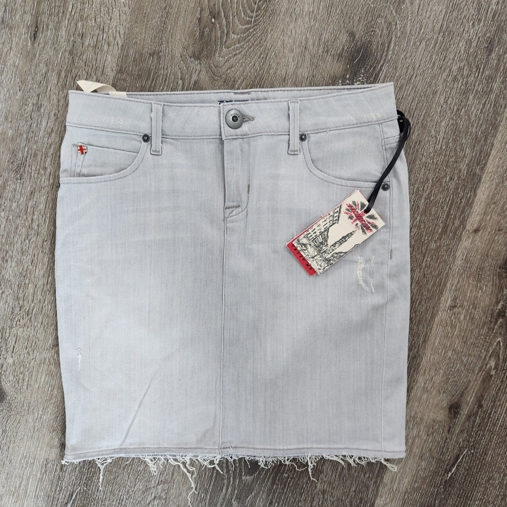 Hudson Jean Women Light Grey Distressed Denim Skirt Raw Hem Size 27